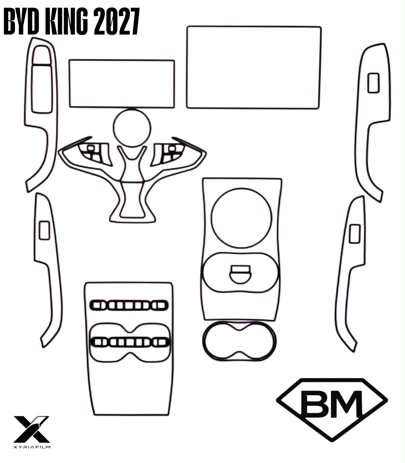 Interiores negro piano + pantallas PPF para BYD King 2027