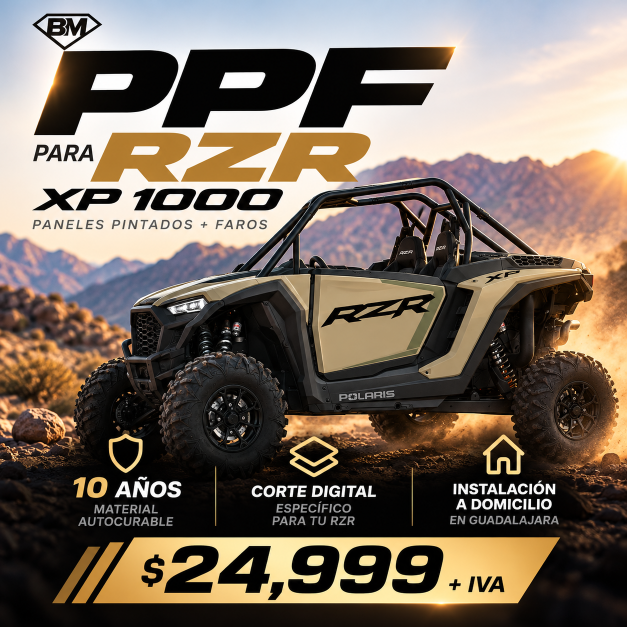 PPF Polaris RZR XP 1000: paneles pintados y faros en Guadalajara
