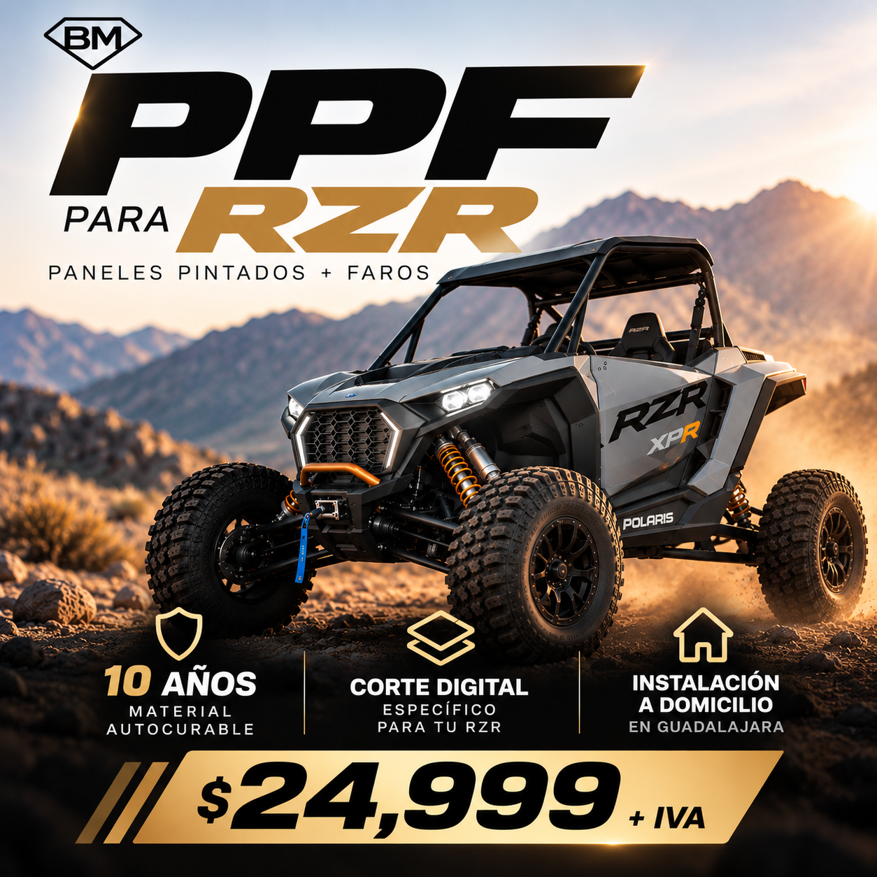 PPF para RZR en Guadalajara: paneles pintados y faros, desde $24,999 más IVA